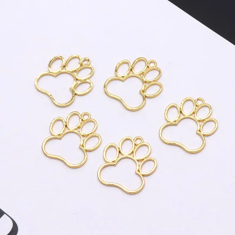 5Pcs Hollow Dog Footprint Frame Pendant Cabochon Base Setting for Key Frame Pendant Bezel Setting DIY UV Resin Charms
