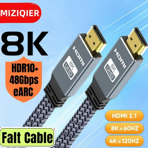 MIZIQIER HDMI 2.1 Cable Falt HDMI Cord 8K60Hz 4K120Hz 144hz 48Gbps EARC…