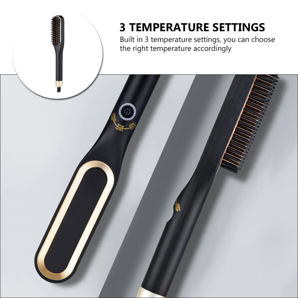 

3 in 1 Electric Hair Straightener Brush Beard Comb 3 Gears Adjustable Hair Styling Straightener Eu Plug Beard Brush