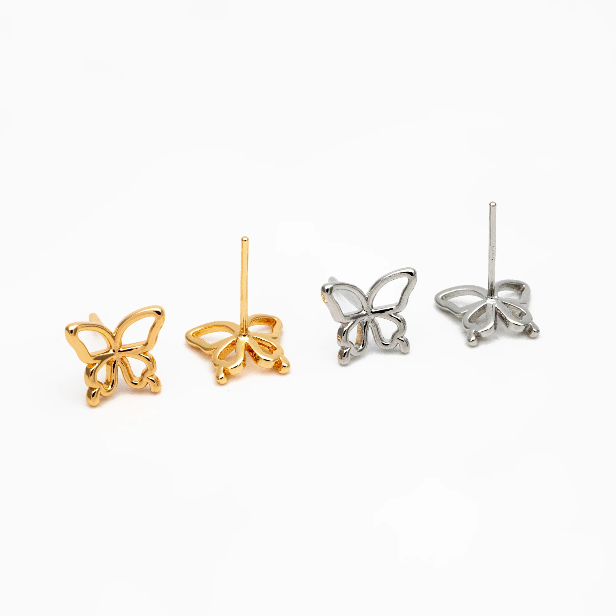 

10pcs Gold/ Silver Butterfly Earrings, Gold/ Rhodium Plated Brass, Dianty Butterfly Ear Studs For Jewelry DIY Supplies (GB-4323)