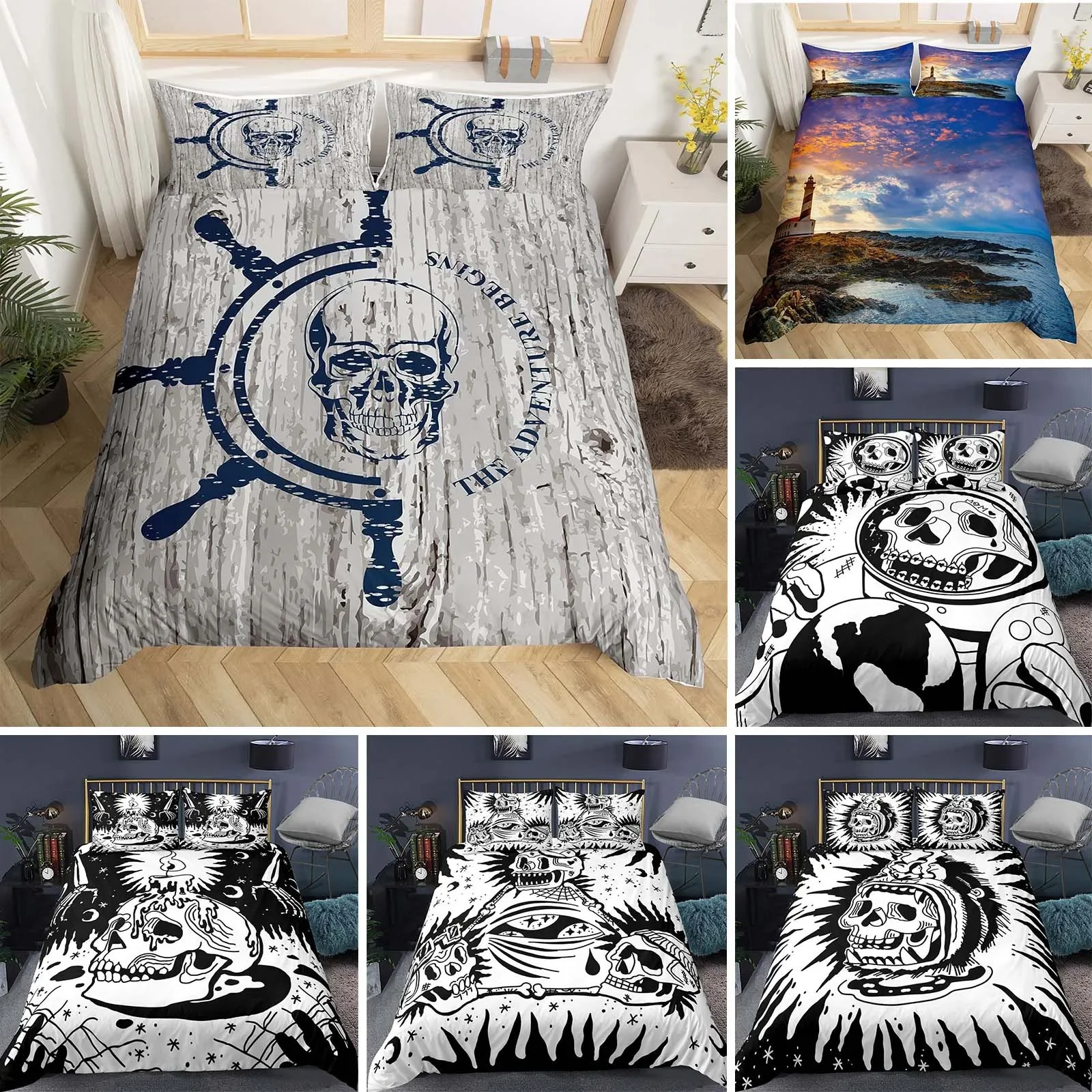 

Skull Bedding Set Boho Gothic Skull Skeleton Bones Duvet Cover Bedroom Single Twin King Size Quilt Cover Home Textile 2/3PCS