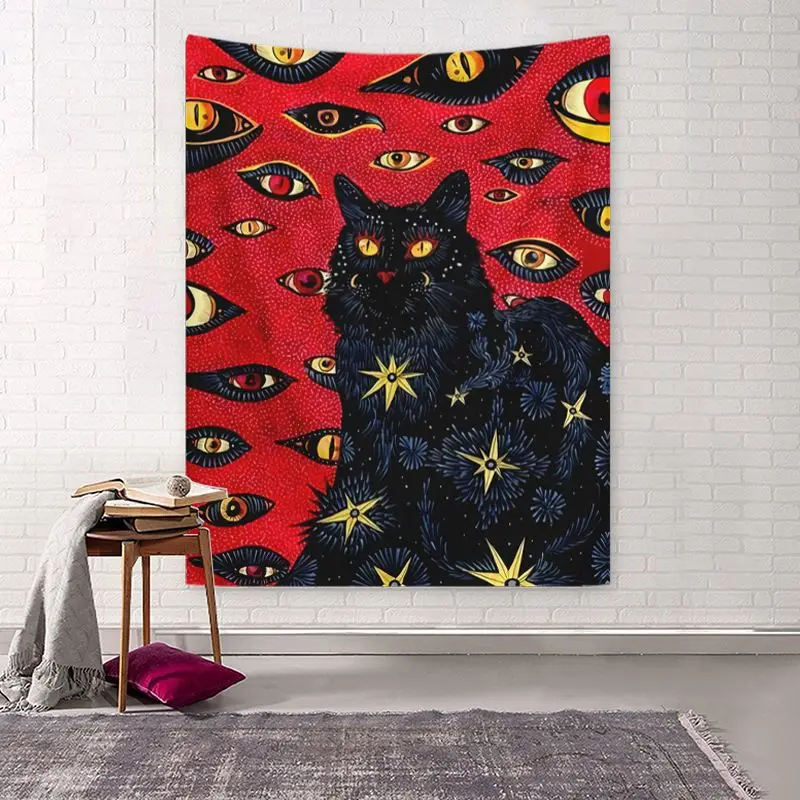 VIKAMA Mysterious Black Cat Eye Tapestry, Enigmatic Wall Hanging Background Cloth for Living Room Bedroom Aesthetic Decor