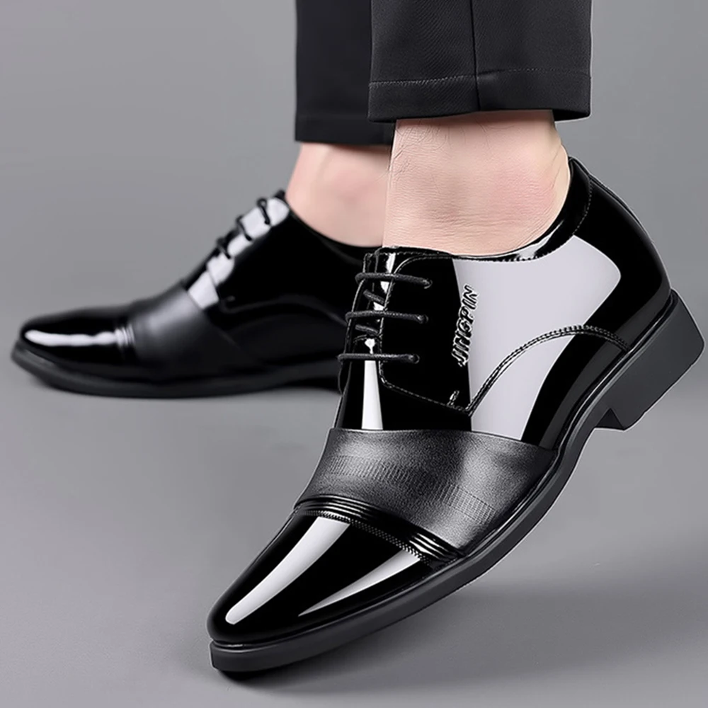 Men Luxury Business Leather Shoes Breathable Patent Leather Formal Shoes Black Pointed Toe Wedding Dress Classic Men's Suit Shoe