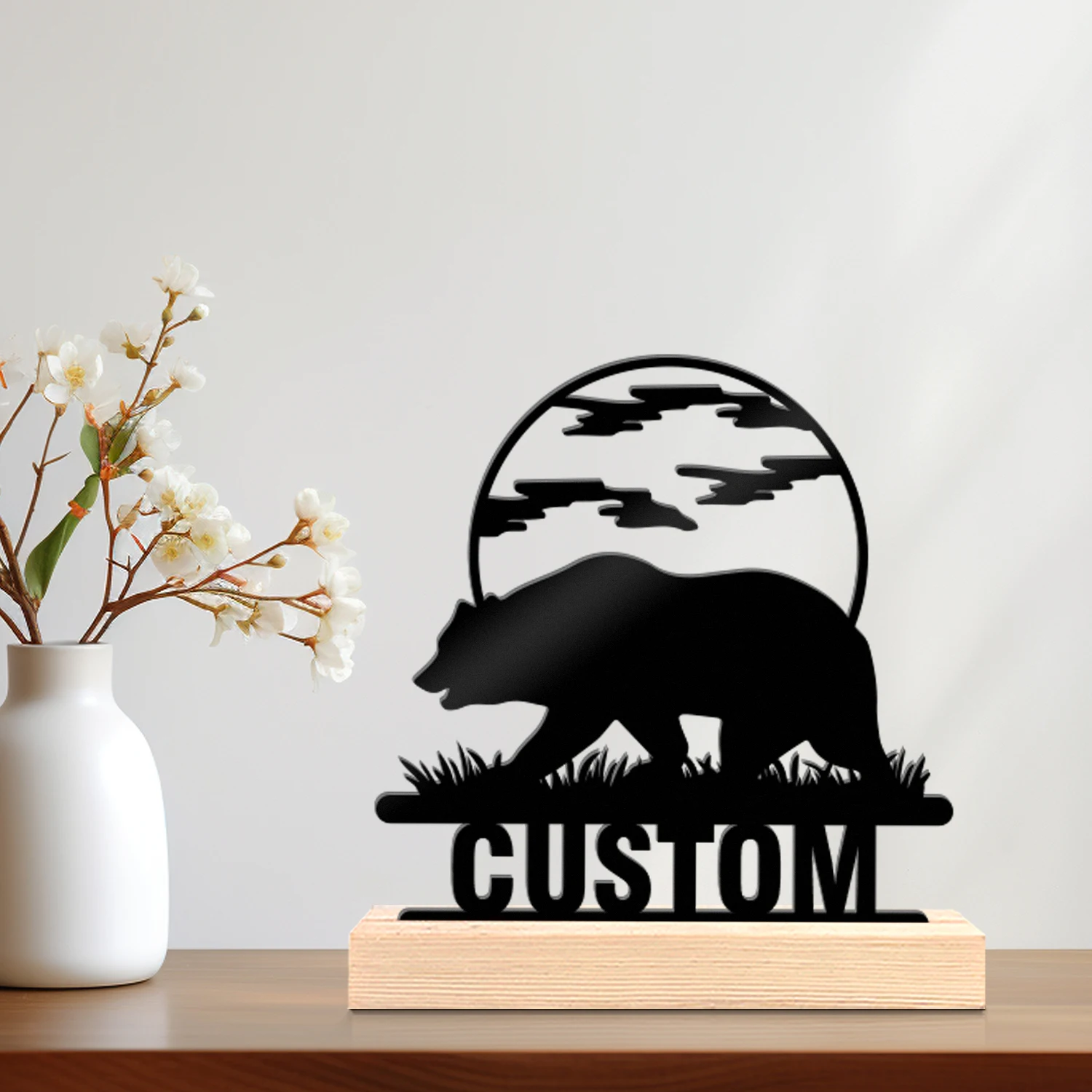 1pc Customizable Wrought Iron Desktop Decoration Custom Name With Wooden Base Office Decoration,Christmas and Housewarming Gifts