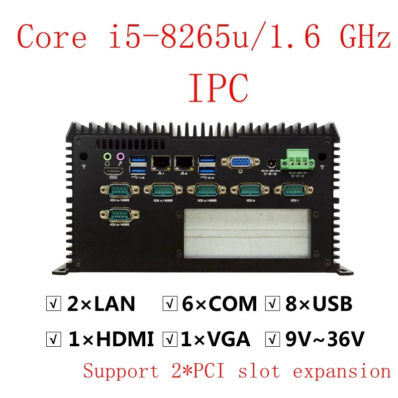 Industrial Mini Computer Mini PC CoreIntel i3 8145u i5 8265u i7 8565u 6*COM 2*LAN 8*USB PCI VGA HDMI Windows Linux