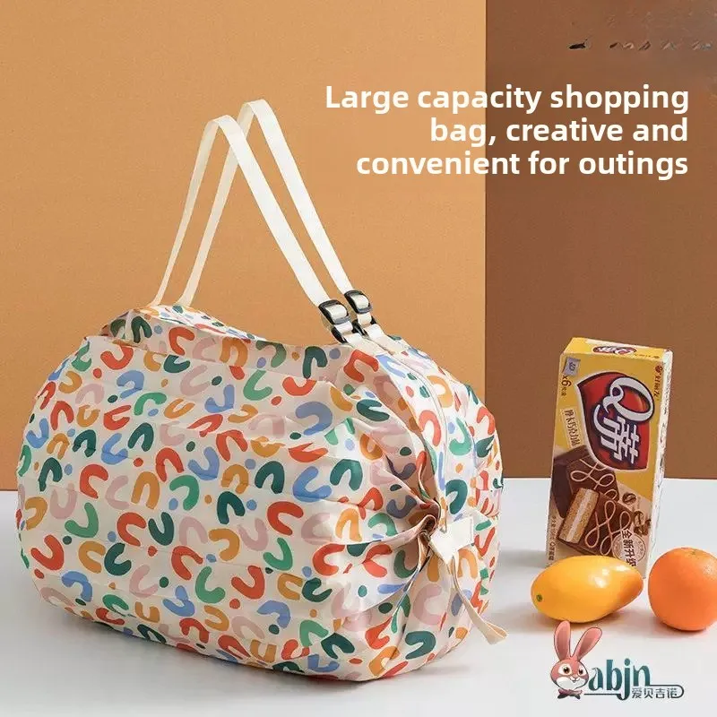 Large Capacity Shopping Bag Accordion Foldable Travel Lightweight Single Shoulder Handbag Eco-friendly Double Handle Zipper Bag