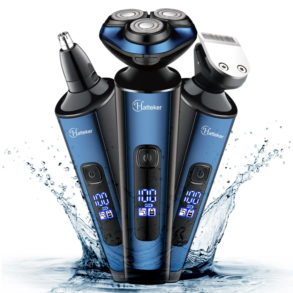 Hatteker 3-in-1 Smart Shaver for Men Portable Electric Beard Razor Multi-Function Digital Display Intelligent Beard Trimmer