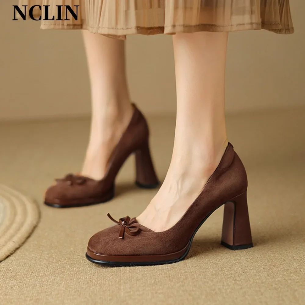 

New Design Mary Jane Shoes Buckle Pumps Women Elegant Shallow Bow Thick Heel Casual Shoes Ladies Office Party Loafers Shoes