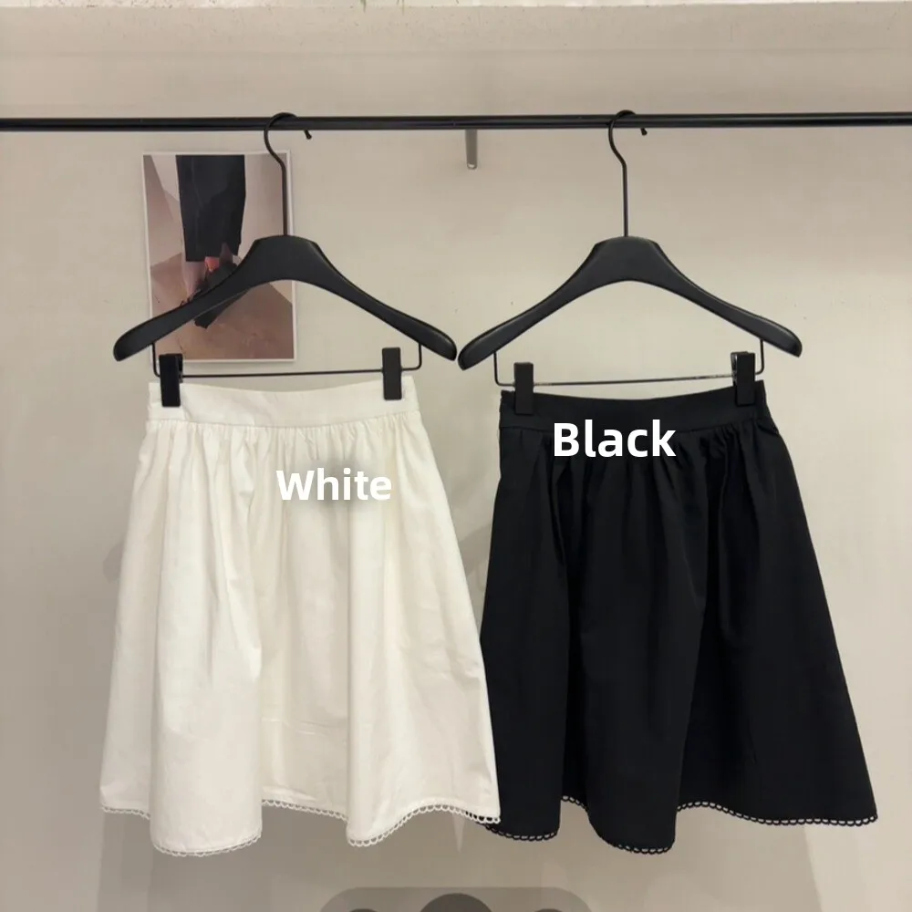 Korean Style Miu Series Simple Elastic Lace Splicing Half Skirt Women Slim A-Line Skirt Commute High Waist Other Materials