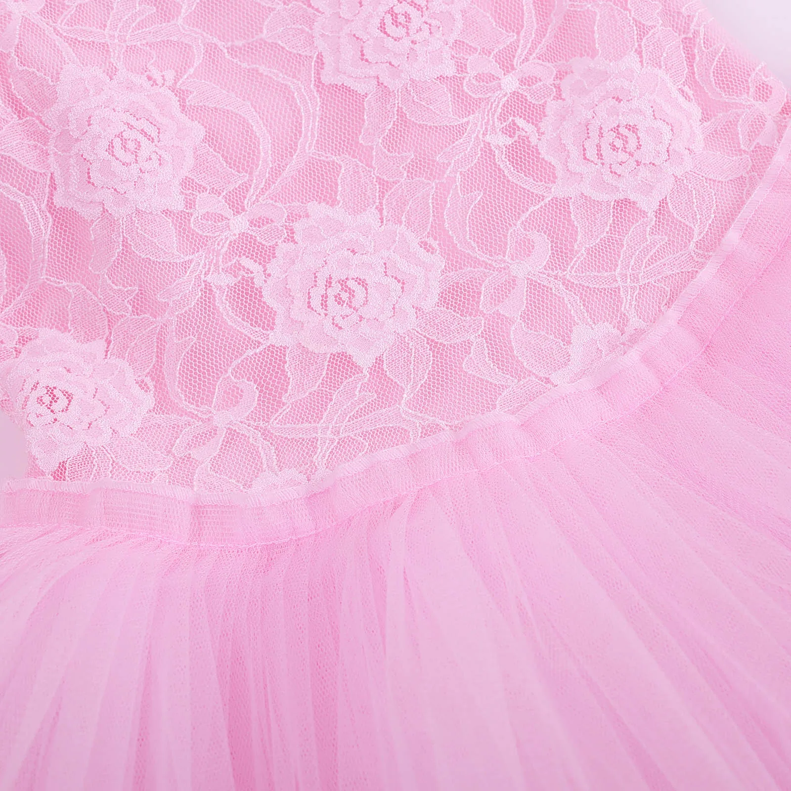 BAOHULU Girls Pink Lace Ballet Tutu Dress Ruffle Sleeve Rose Embroidery Dance Leotard for Girls Performance 3-8Y