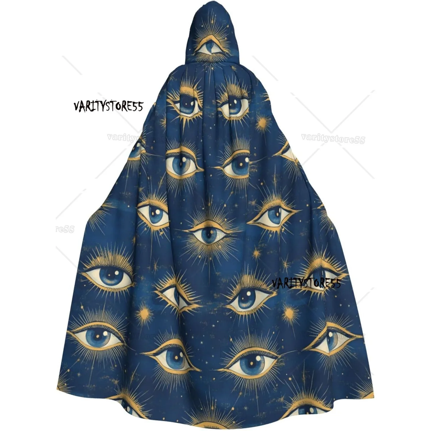 Cloak with Hood Men Women Eyes Blue Print Witch Hooded Vampire Cape Halloween Costumes