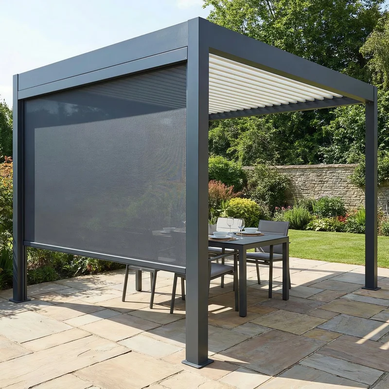 Aluminum Heavy-Duty Pergola Retractable Privacy Side Curtains Waterproof Windproof Shade Patio Garden Balcony Private Space
