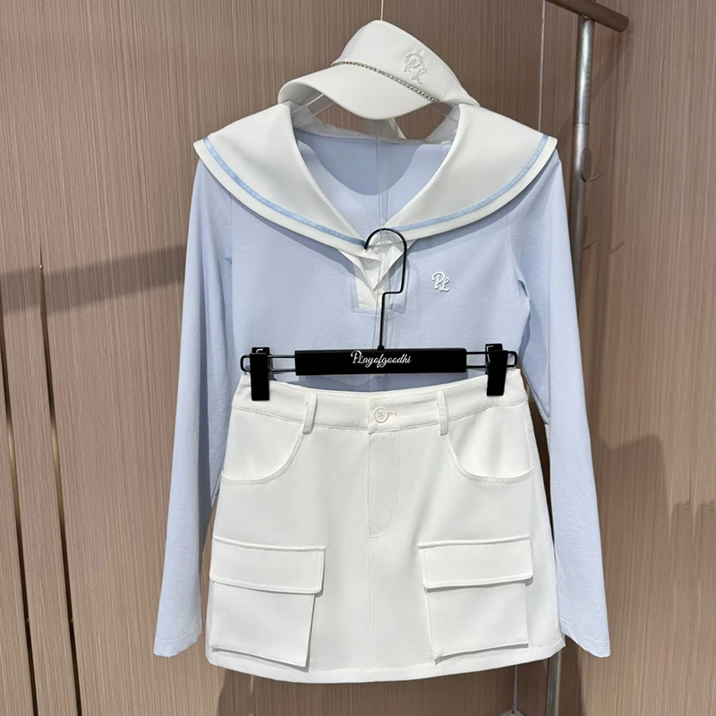 

PL Sailor Collar Golf Women's Autumn Shirts Long-sleeved Soft Shirt Ladies Elastic Cargo Golf Skirts Tennis Skorts with Short