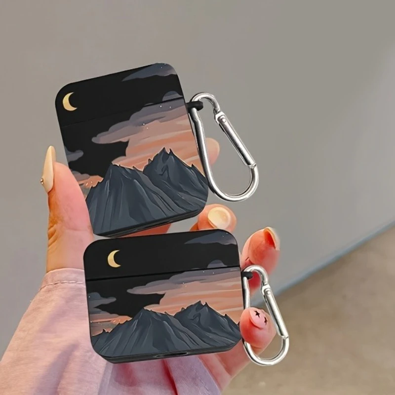 

Mountain Moon Night Scenery Hard Earphone Case for AirPods 1or2, 3, 4, Pro2/Pro Wireless Bluetooth Earphone Protective Cover
