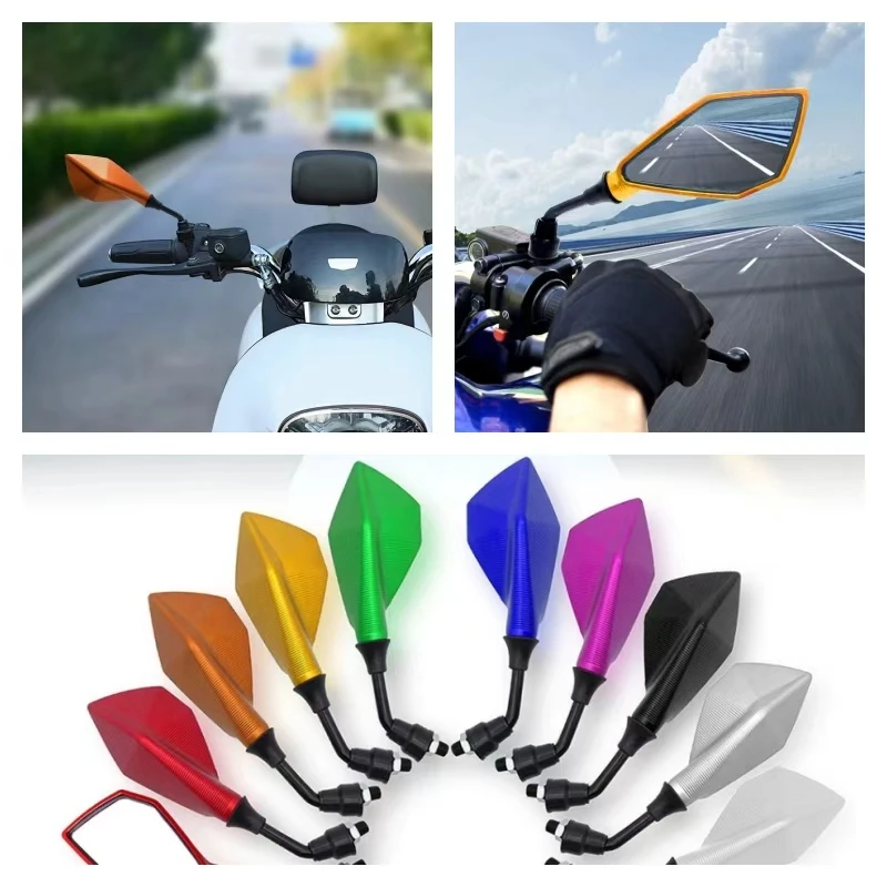 Flexible Motorcycle Rearview Mirrors, Wide Angle, Adjustable, Bicycle, Bike Handlebar Side, Rear View Mirror, 10mm, 2Pcs