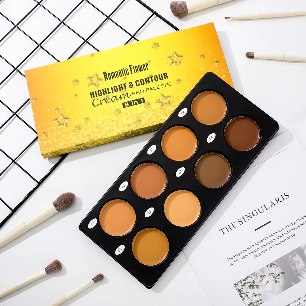 8-in-1 Makeup concealer Palette,Face Contour Concealer palette Waterproof,3D Contouring Shadow Makeup Bronze makeup products