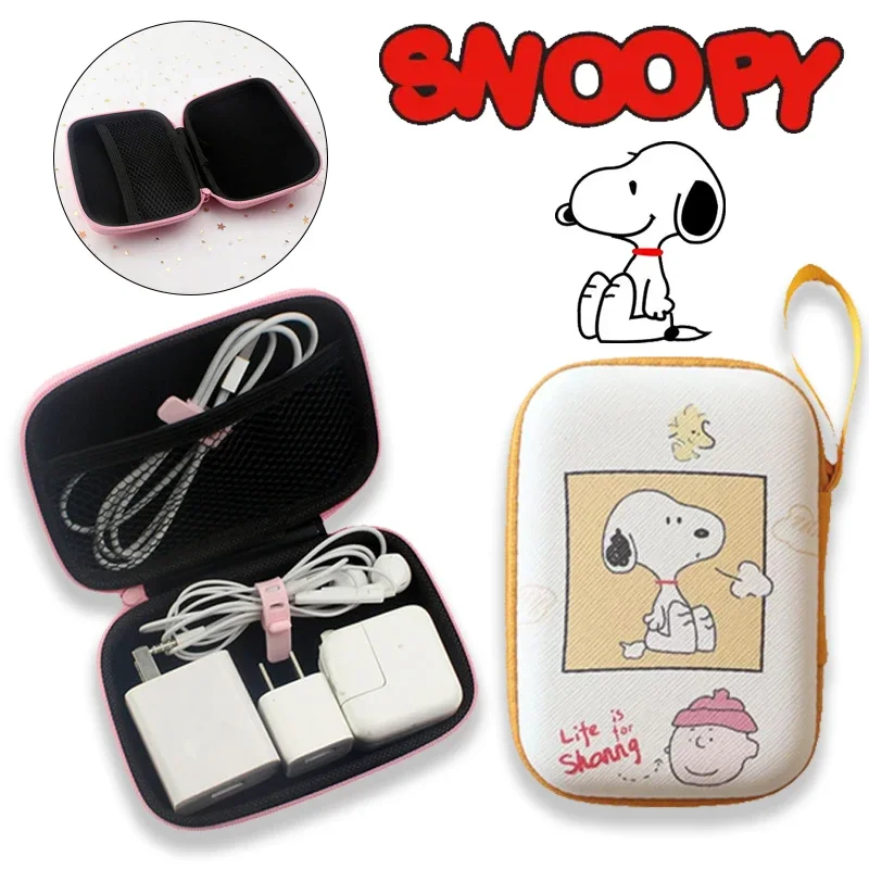 Snoopy Portable Data Cable Storage Bag Cartoon Travel Earphone Wire Organizer Case Cute Multi-Function Data Cable Headset Bag