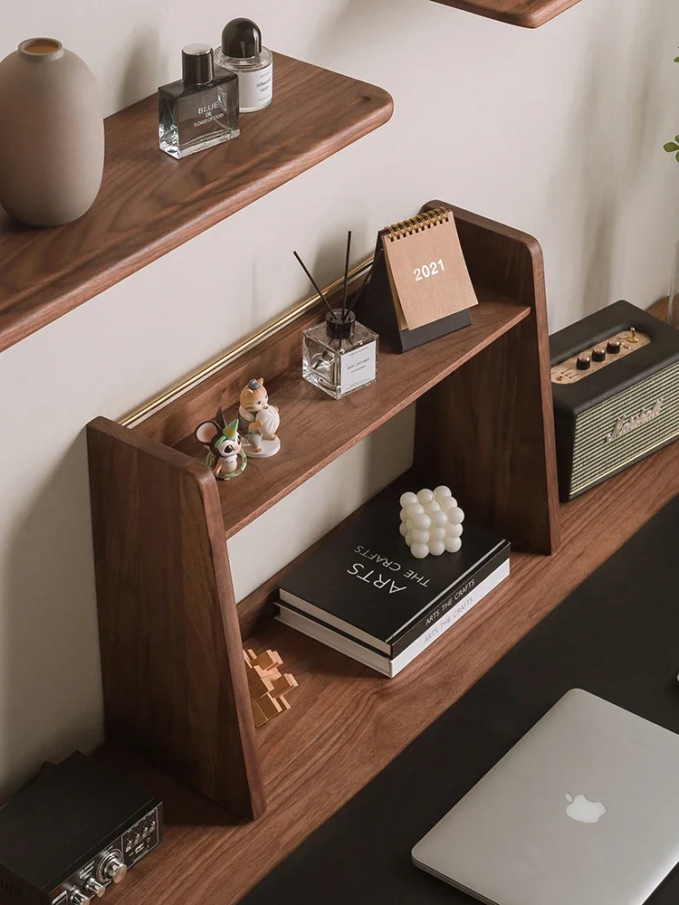 Meja: Rak buku kayu solid gaya Nordik, rak meja