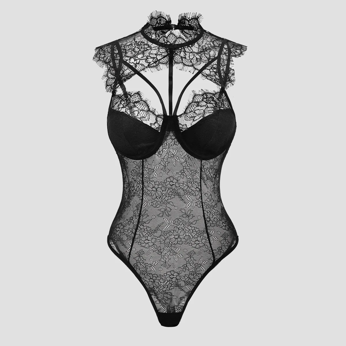 

Sexy Spicy Girl Sle Strap Lace High Waist Nine Points Pants Matching Bodysuit Alluring Eye-La Design Versatile for Women