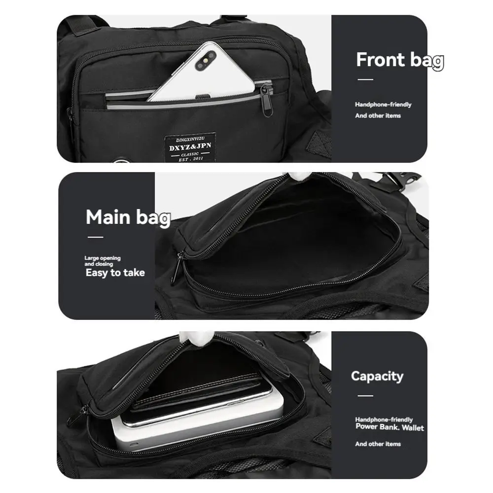 

Reflective Running Vest Bag Streetwear Breathable Hip Hop Vest Bag with Adjustable Straps Large Capacity Front Chest Pack Unisex