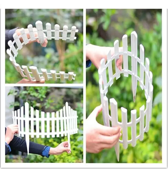 5PCS Plastic Garden Fence Easy Assemble White European Style Insert Ground Type Fences for Countryyard Decor