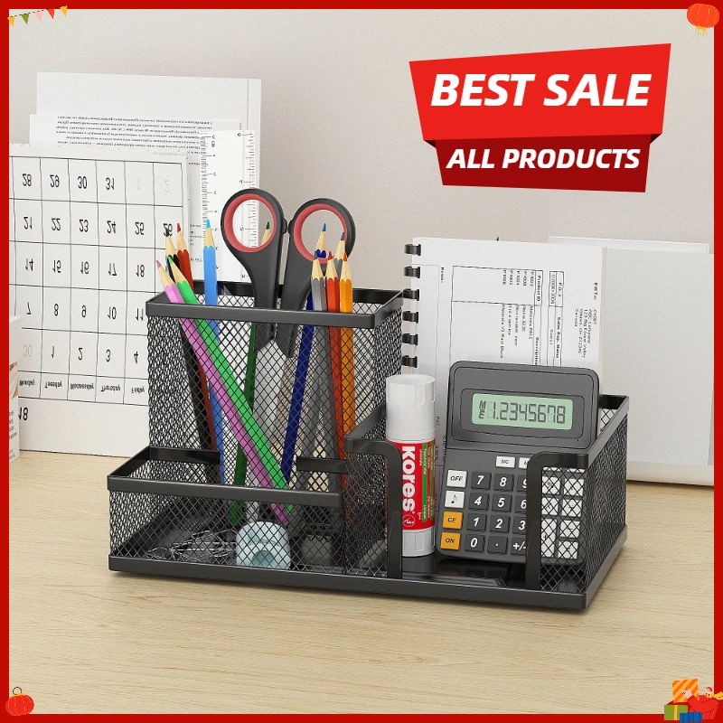 Multifuncional Desk Metal Mesh Pen Holder Organizer Office Supplies School Stationery Storage Case Pen Stand Desktop Accessories