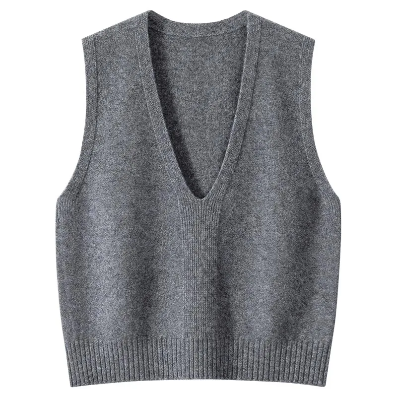 Chaleco tejido de lana pura para mujer Sle 2025, nuevo suéter de Color en capas, chaleco con hombros descubiertos, Faion de viaje