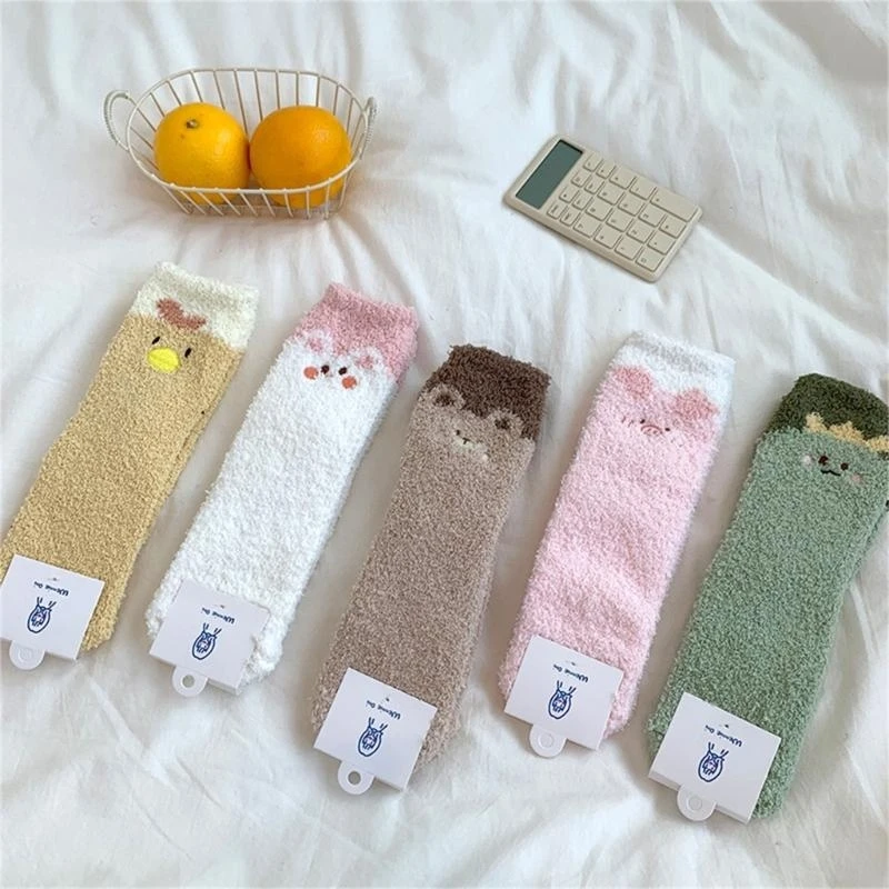 

Женские пушистые плюшевые тапочки, утепленные флисовые носки с рисунком животных, 15UB