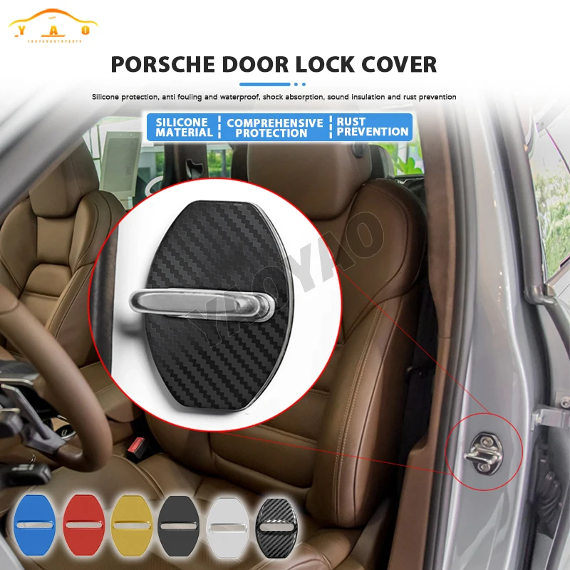 4Pc/Set Stainless Steel Car Door Lock Protective Cover Case For Porsche Macan Cayenne Panamera Boxster Cayman Auto Accessories