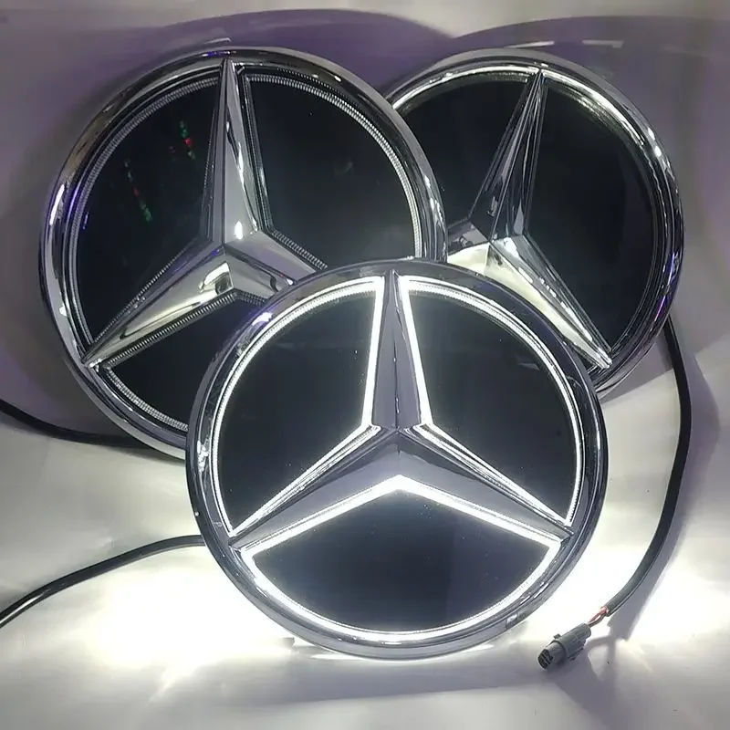 LED Grill Badge 3D Mirror Front Embelm For Mercedes W205 W212 W213 W204 ML W166 CLA C117 W176 W177 C W204 E GLK X204 GLA GLC GLE