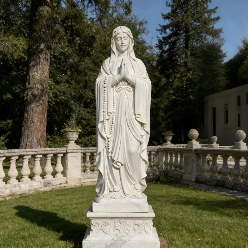 

Life-size white marble statue of Mary, suitable for outdoor gardens, hand-carved religious sculpture