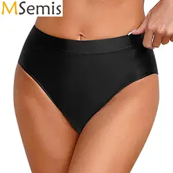 Womens Glossy Smooth Briefs Swimwear Panties Elastic Waistband Solid Color Underpants Underwear Beachwear Swimming Bathing Suit