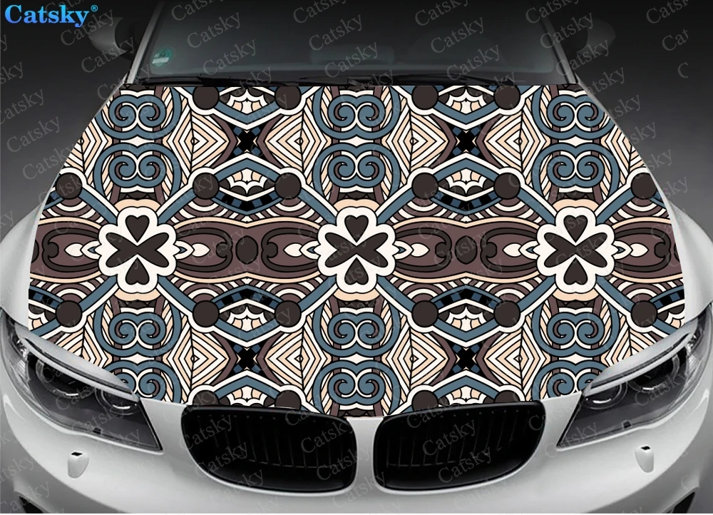 Ethnic Oriental Pattern Car Hood Decal Stickers Wrap Vinyl Film Engine Cover Decals Sticker Car Hood Protective Film