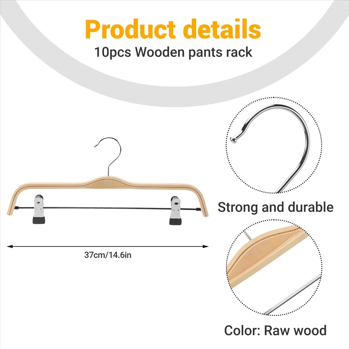 10 Pack Solid Wooden Trousers/Skirt Hangers with Anti-Rust Clips Coat Clothes Hangers