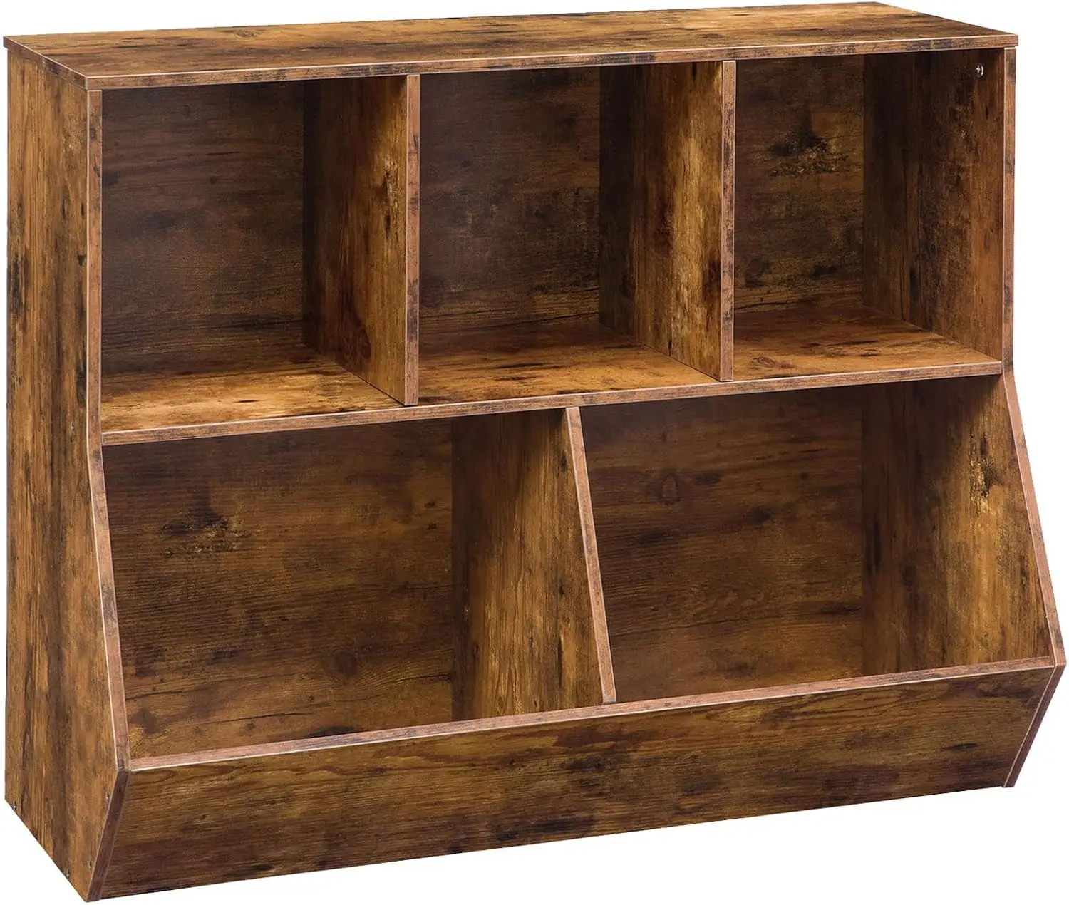 

Детская книжная полка с местом для хранения игрушек, 3 открытых отделения и 2 наклоняемыми кубиками, коричневый в деревенском стиле для игровой комнаты или спальни