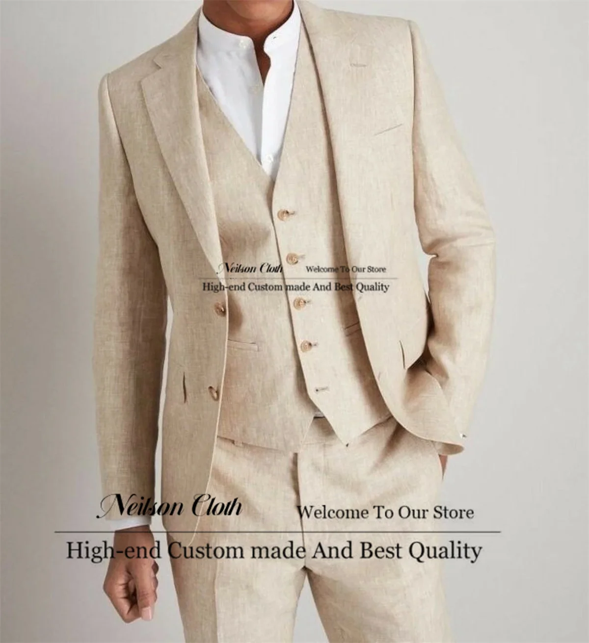 

Beige Notched Lapel Groom Wedding Tuxedos For Men 3 Pieces Sets Groomsmen Male Prom Blazers Slim Fit Business Terno Masculino