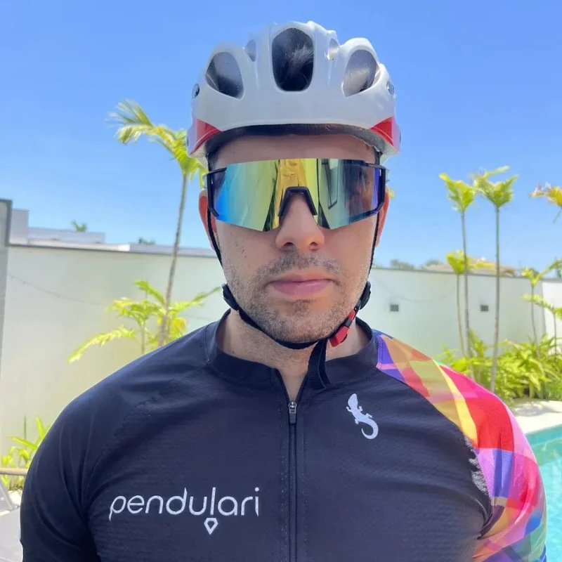 2 قطعة نظارات الدراجة حماية ركوب الدراجات Uv Mtb إطار السرعة عدسة عاكسة باللونين الأسود والأحمر #4