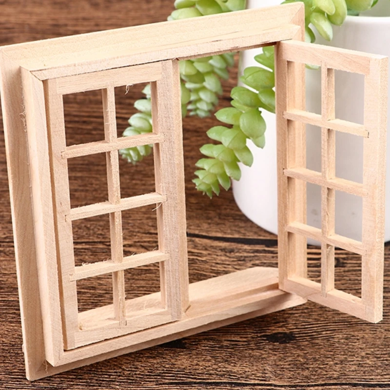 1Set 1:12 Dollhouse Miniature Door Window 16 Grids Square Windows Model Home Decor