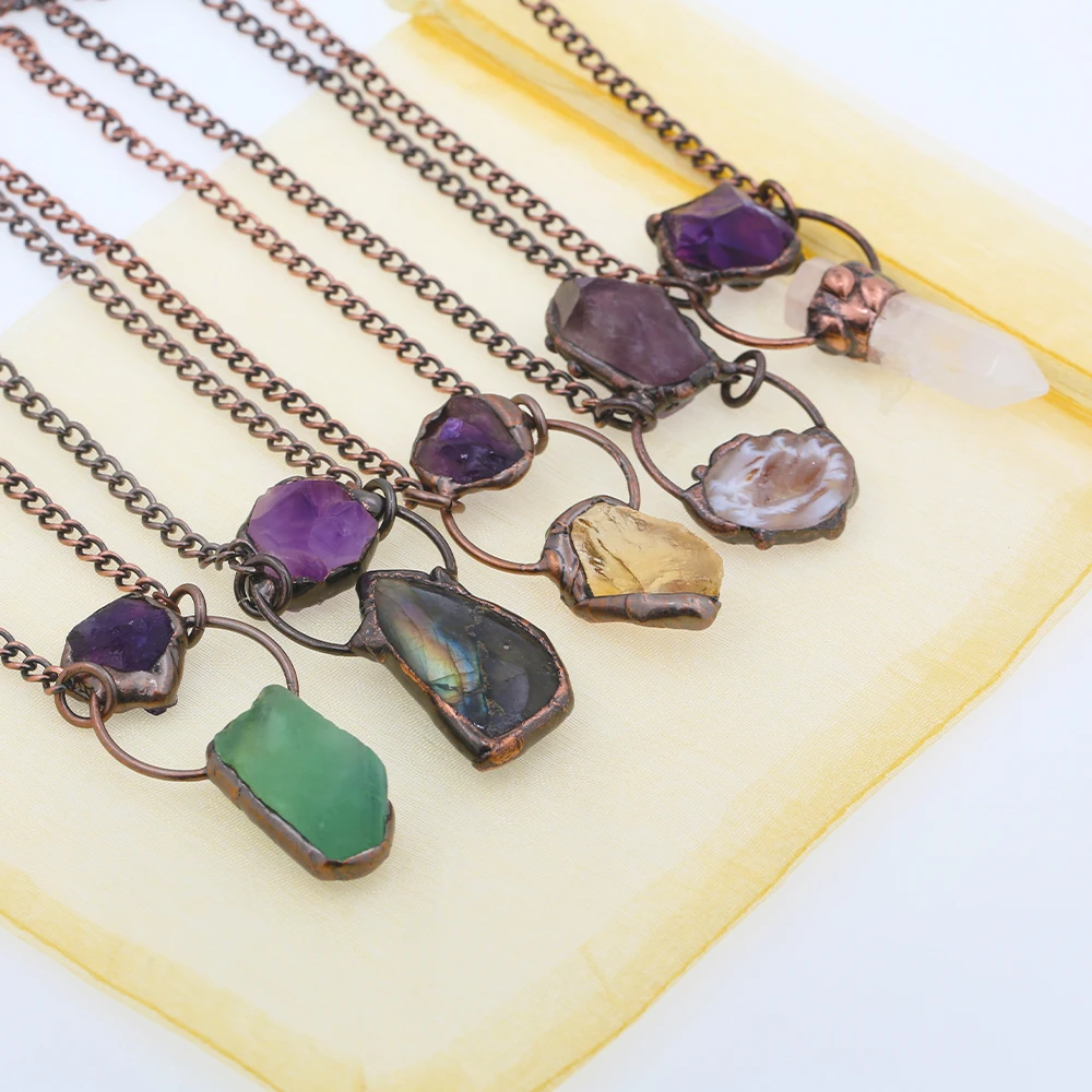 

2022 Natural Agates Geode Druzy Slice Pendant With Amethysts Point Embedded Silver Electroplated Edges Chain Choker Necklace