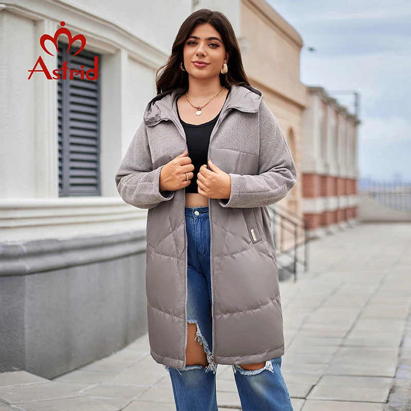 Astrid-Parka longue rembourrée à capuche pour femme, veste matelassurera décontractée, vêtements féminins, épissé combiné, grande taille, chaud, automne, hiver