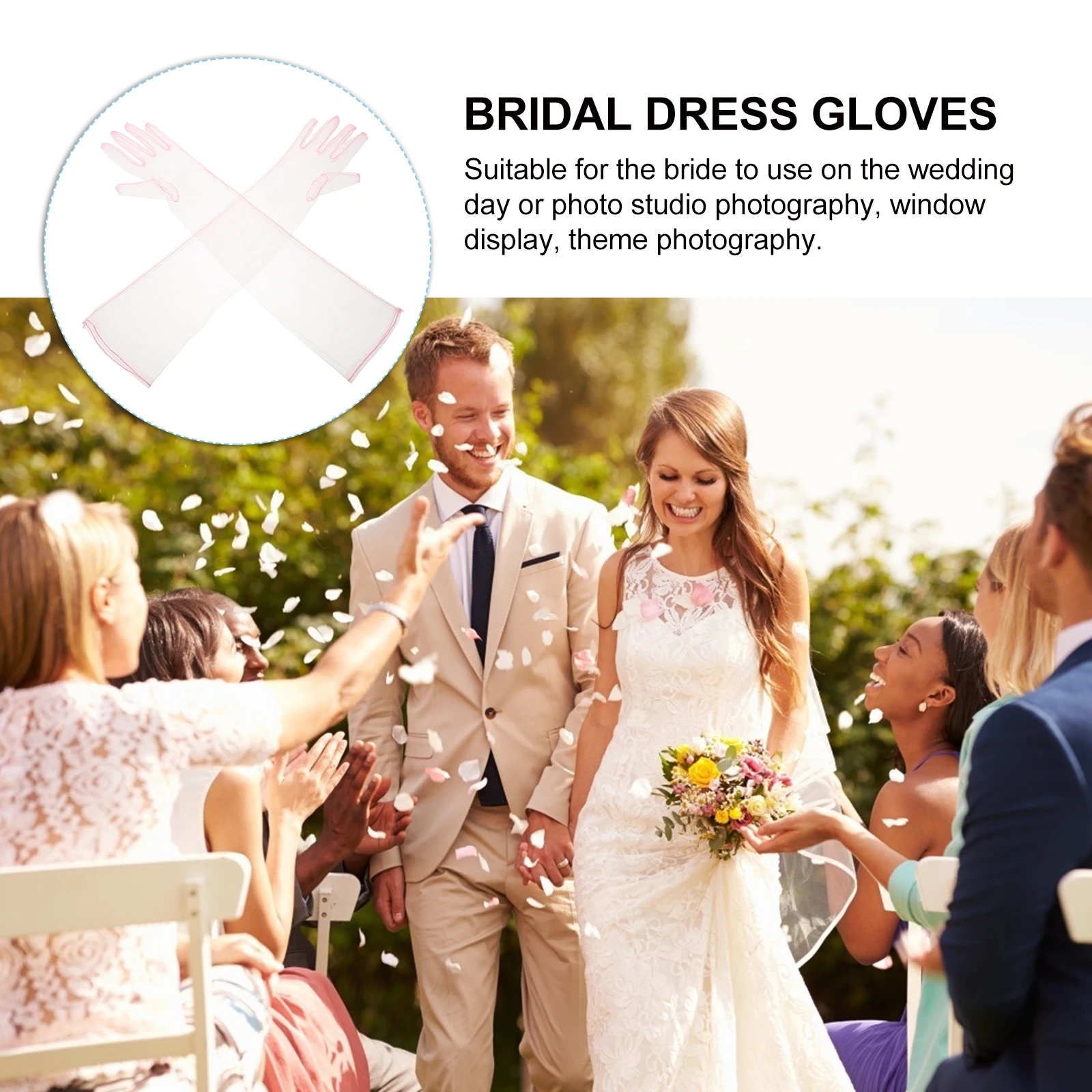 Guanti per abito da sposa Guanti da donna lunghi in pizzo trasparente senza dita Guanti da sposa per feste da sera Accessori per addio al nubilato Velo per servizio fotografico