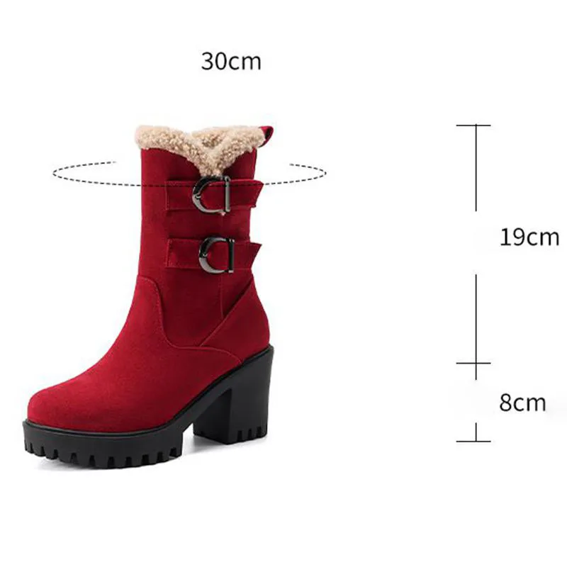 ORCHALISA Fashion Warm Winter Boots Round Toe Chunky Heels 8cm Platform 2cm Big Size 41 42 43 Daily Booties