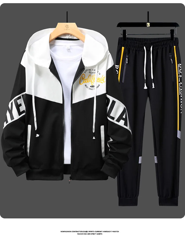 Vielseitiger, trendiger zweiteiliger Trainingsanzug für Herren mit Kapuze, lockerer Passform, langärmligem Sweatshirt, Jogginghose mit Kordelzug, Schuluniform, Alltagskleidung – Detail 8