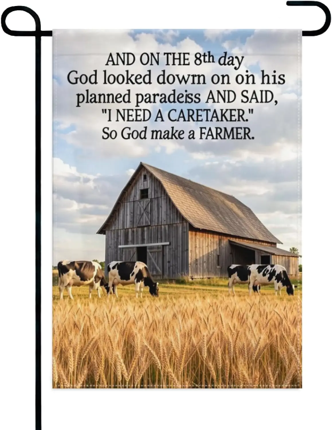 And on the 8th Day God Created a Farmer Garden Flag 12×18in Double Sided Rustic Barn Cow Farmhouse UV Resistant Waterproof O yyi