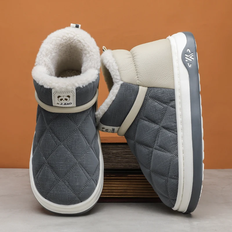 

Winter Thick Soled Anti Slip Warm Cotton Shoes with Fleece Cotton Slippers for External Wear Men Home Casual Cotton Shoes