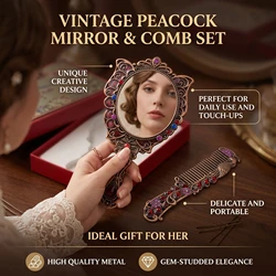 Creative Retro Butterfly Small Mirror Portable Retro Small Handle Mirror Set with Comb Festival Commemorative Gift Makeup Mirror