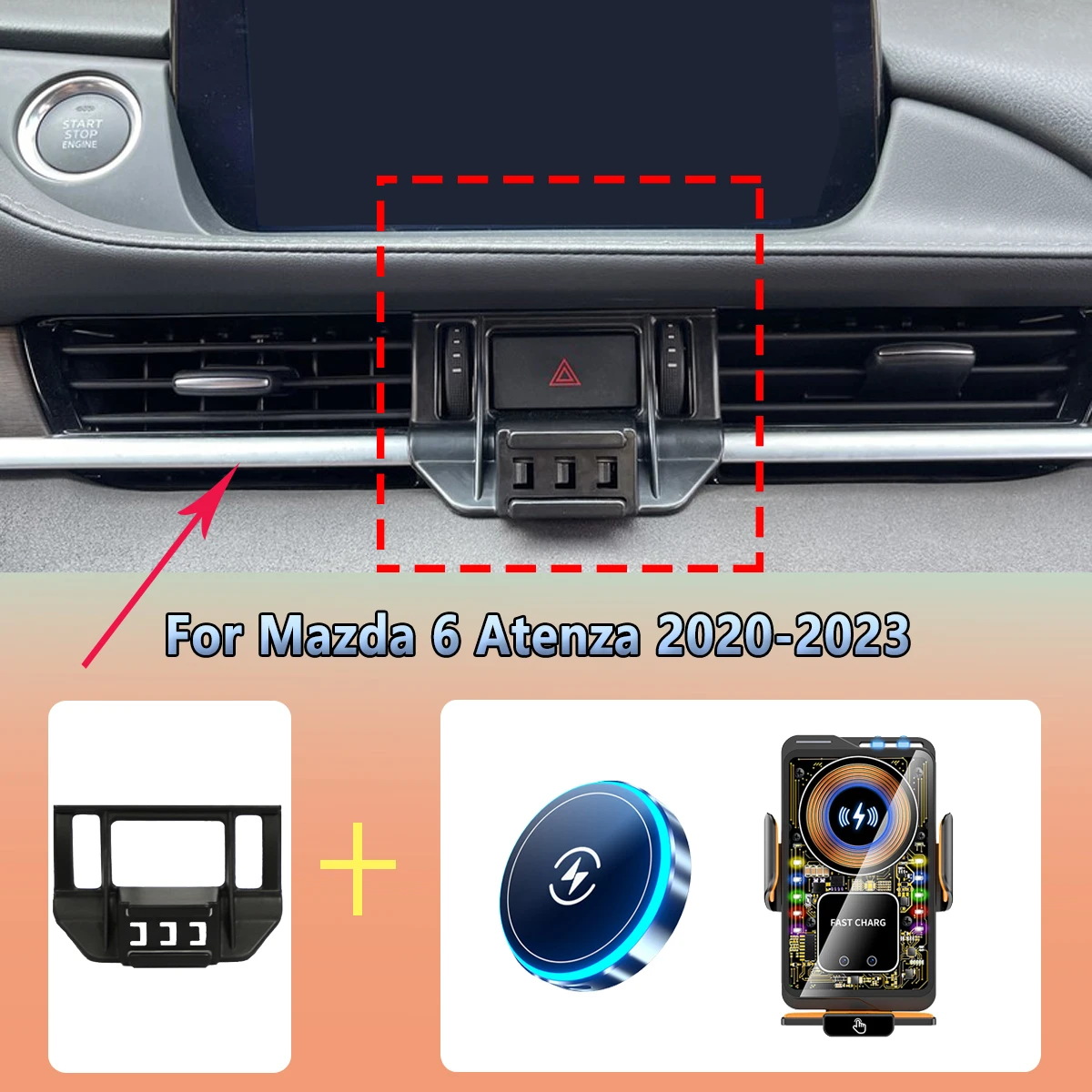 Suporte de Telefone para Carro com Fixação Magnética e Carregamento Sem Fio para Mazda 6 Atenza 2020 2021 2022 2023, Compatível com Magsafe.