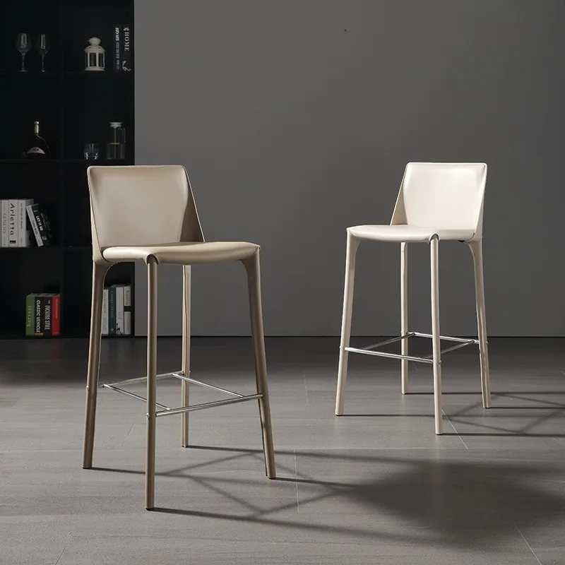 Minimalist saddle leather chair Italian industrial style bar high stool bar counter light luxury cafe saddle