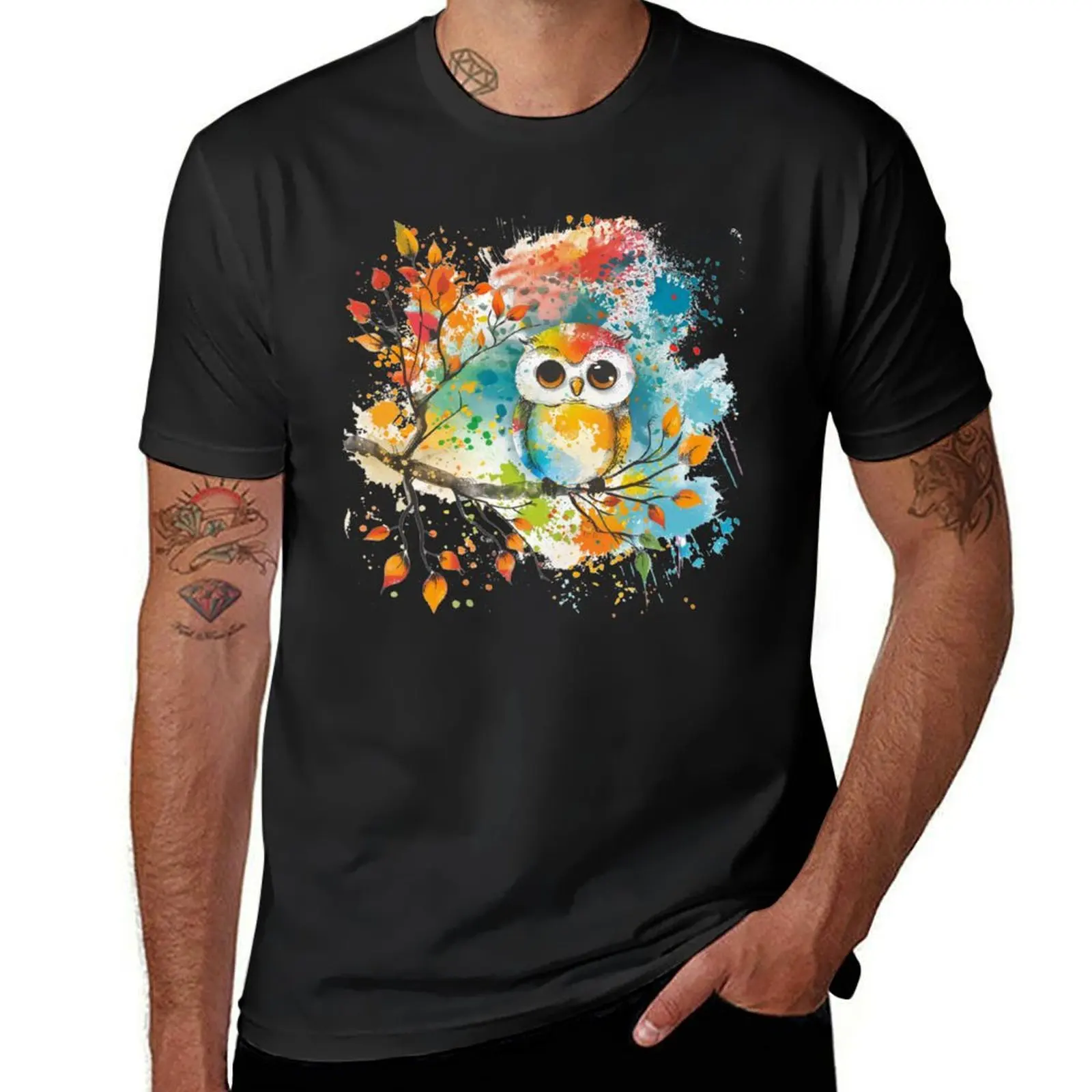 Colorful Owl T-Shirt blacks quick drying customizeds customs oversized t shirts for men