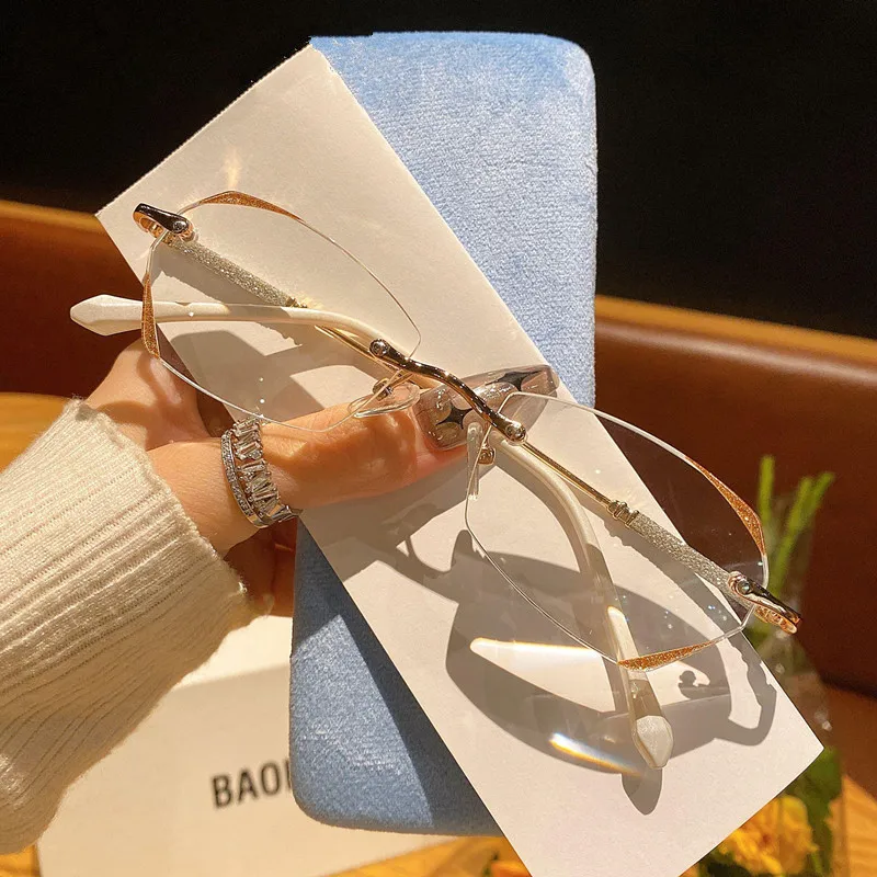 Blue Light Blocking Diamond Cutting Near Sight Glasses Luxury Ladies Myopia Eyeglasses Finished Minus Eyewear Diopter 0 To -6.0